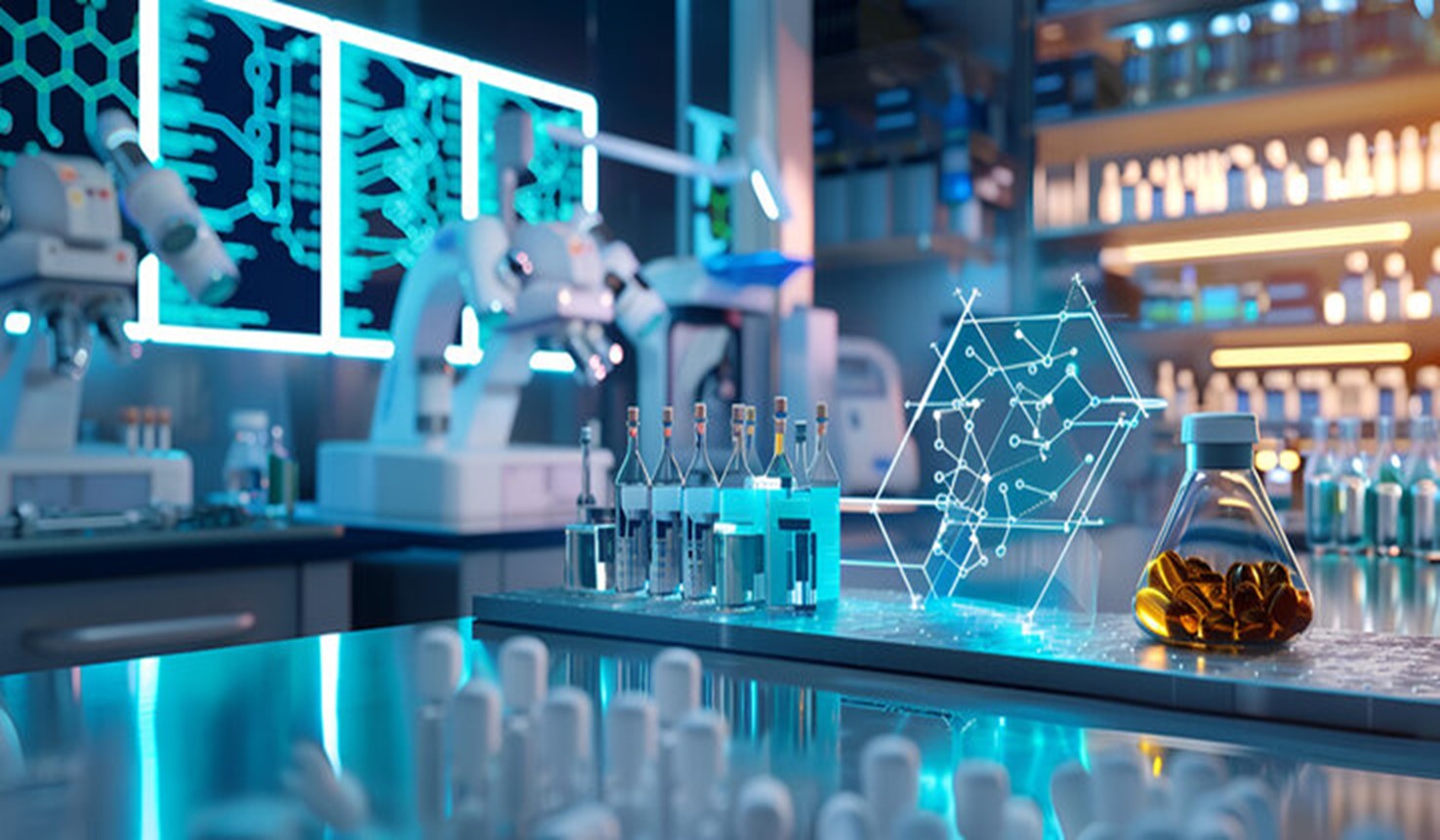Advanced medical laboratory with diagnostic equipment and pharmaceutical research technology